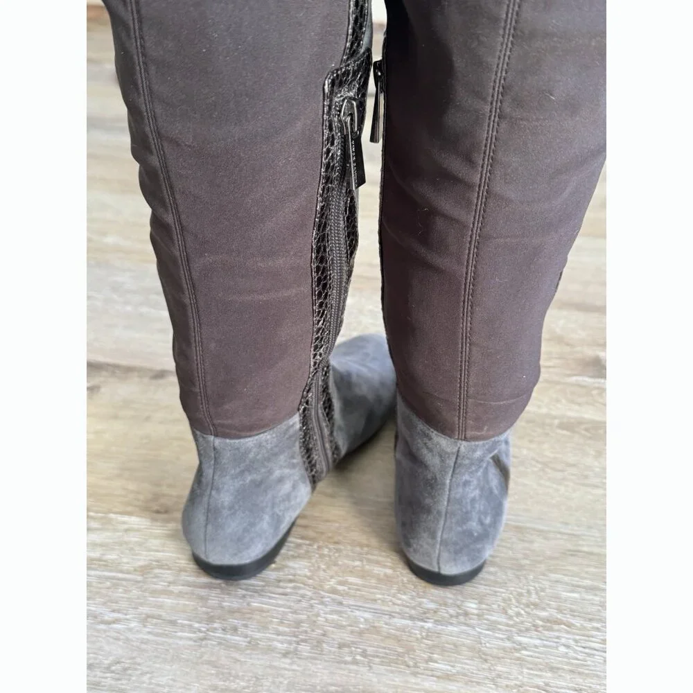 Vince Camuto Gray Suede Filtra Over The Knee Boots Women’s 6 Bronze Snake Trim